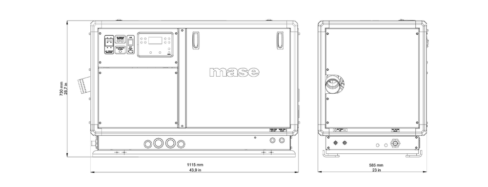 MASE GENERATORS - INTERCOOLER IS 24.6 K - 24 KW - 60Hz - 1800 RPM IS-24-6K - DIMENSIONS